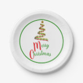 赤・緑・金ゴールドアートめでたいクリスマスツリー ペーパープレート (正面)