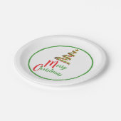 赤・緑・金ゴールドアートめでたいクリスマスツリー ペーパープレート (アングル)