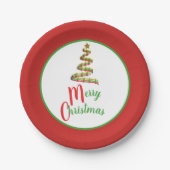 赤・緑・金ゴールドアートめでたいクリスマスツリー ペーパープレート (正面)