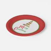 赤・緑・金ゴールドアートめでたいクリスマスツリー ペーパープレート (アングル)