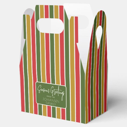 赤、緑、金ゴールドストライプの休日の挨拶 フェイバーボックス (オープン)
