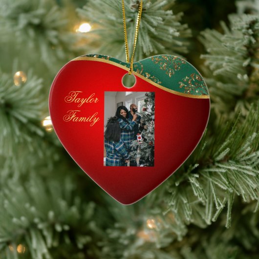 赤、緑、金ゴールドセラミックハートフォトオーナメント セラミックオーナメント (ツリー)