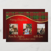 赤、緑、金ゴールド付きクリスマスフォトカ縁どード シーズンカード (正面/裏面)