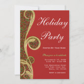 赤 緑 金 スワール クリスマス ホリデー パーティー 招待状 (正面)