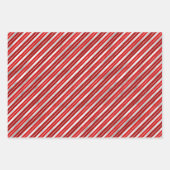 赤、緑、銀のクリスマスストライプの ラッピングペーパーシート (正面2)