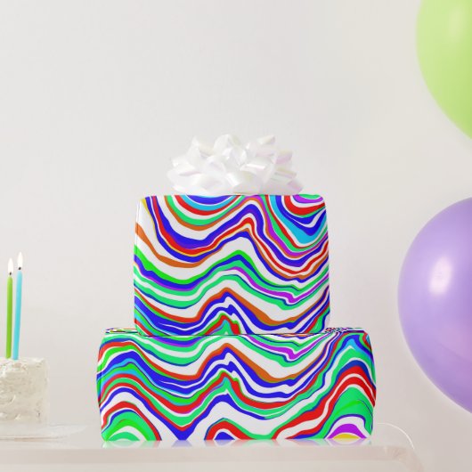 赤、緑、青、白のアブストラクトなぐねぐね模様 ラッピングペーパー (パーティーギフト)