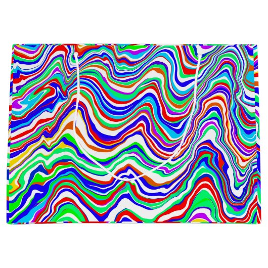 赤、緑、青、白の抽象芸術縦横の誕生日 ラージペーパーバッグ (正面)