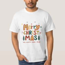 赤、緑、黄色のイラストクリスマス Tシャツ