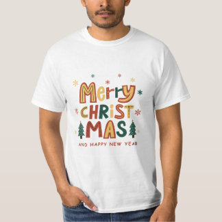 赤、緑、黄色のイラストクリスマス Tシャツ