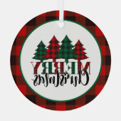 赤、緑、黒の格子模様の聖降誕祭 ガラスオーナメント (裏面)