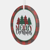 赤、緑、黒の格子模様の聖降誕祭 ガラスオーナメント (正面左)