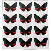 赤、緑、黒の蝶のシャワーカーテン シャワーカーテン (正面)