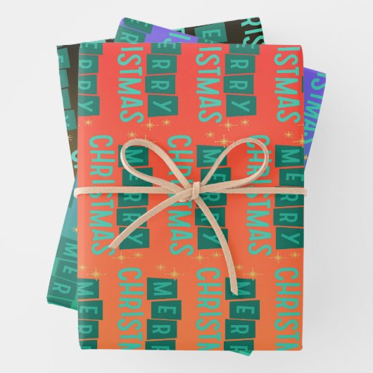 赤・緑・黒スノーフレーク・メリークリスマス ラッピングペーパーシート (インサイチュ)