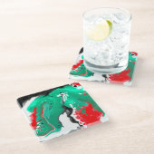 赤、緑、黒、白の大理石の流体アート ガラスコースター (アングル)