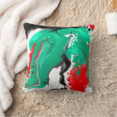 赤、緑、黒、白の大理石の流体アート クッション (ブランケット)