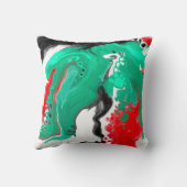 赤、緑、黒、白の大理石の流体アート クッション (裏面)