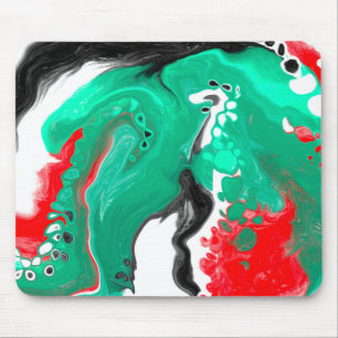 赤、緑、黒、白の大理石の流体アート マウスパッド