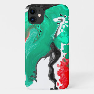 赤、緑、黒、白の大理石の流体アート iPhone 11 ケース