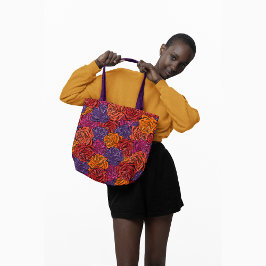 赤、薄紫、オレンジ、カラフル、フローラ、バラ トートバッグ