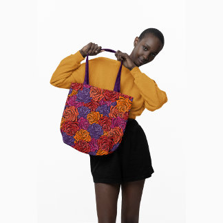 赤、薄紫、オレンジ、カラフル、フローラ、バラ トートバッグ