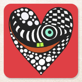 赤、赤の抽象芸術ハート スクエアペーパーコースター