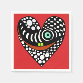 赤、赤の抽象芸術ハート スタンダードカクテルナプキン