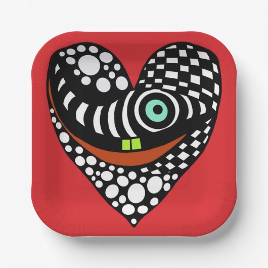 赤、赤の抽象芸術ハート ペーパープレート (正面)