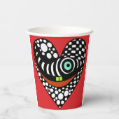 赤、赤の抽象芸術ハート 紙コップ (裏面)