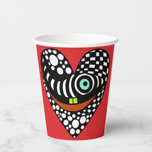 赤、赤の抽象芸術ハート 紙コップ (正面)