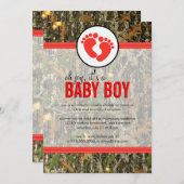 赤-迷彩柄男の赤ちゃんシャワー招待状 招待状 (正面/裏面)