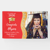 赤 | 金おめでとう卒業 ウェーブ写真 横断幕 (横)