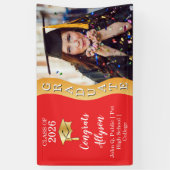 赤 | 金おめでとう卒業 ウェーブ写真 横断幕 (縦)