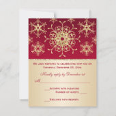 赤, 金のグリッター雪の結晶 返信カード (裏面)