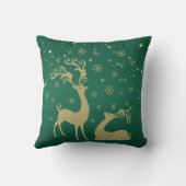 赤、金ゴールドおよび緑のクリスマスのトナカイ クッション (裏面)