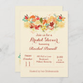 赤、金ゴールドおよび茶色の秋の葉のブライダルシャワー 招待状 (正面/裏面)