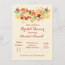 赤、金ゴールドおよび茶色の秋の葉のブライダルシャワー