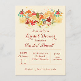 赤、金ゴールドおよび茶色の秋の葉のブライダルシャワー 招待状