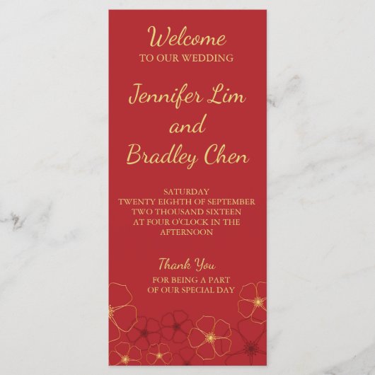 赤&金ゴールドさくらんぼ花花婚披露宴 プログラム (正面)