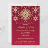 赤、金ゴールドの雪片のカップルのシャワーの招待 招待状 (正面)