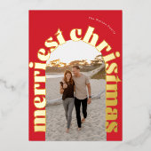 赤&金ゴールドはっきりしたタイポグラフィオーバル写真クリスマス 箔シーズンカード (正面)
