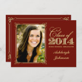 赤、金ゴールドクラス2014写真卒業招待状 招待状 (正面/裏面)