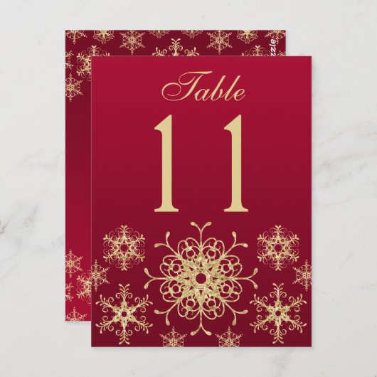 赤、金ゴールドグリッタースノーフレーク表番号カード ポストカード (正面/裏面)