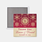 赤、金ゴールドグリッター雪片結婚式の引き出物磁石 マグネット (正面/裏面)