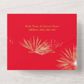 赤/金ゴールドダブル幸福花火結婚ズ オールインワン招待状 (裏面)