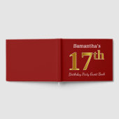 赤、金ゴールドフェイク17th誕生日パーティー+名前をカスタムする ゲストブック (全面)