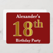赤、金ゴールドフェイク18th誕生日パーティー+名前をカスタムする 招待状 (正面/裏面)