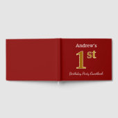 赤、金ゴールドフェイク1st誕生日パーティー+名前をカスタムする ゲストブック (全面)