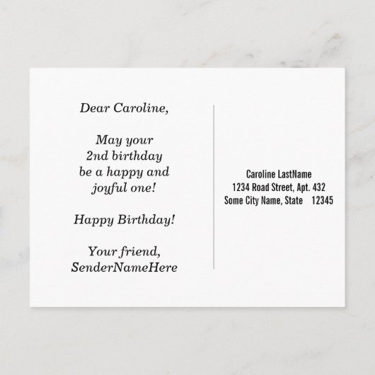 赤、金ゴールドフェイク2回目の誕生日+名前をカスタムするはがき ポストカード (裏面)