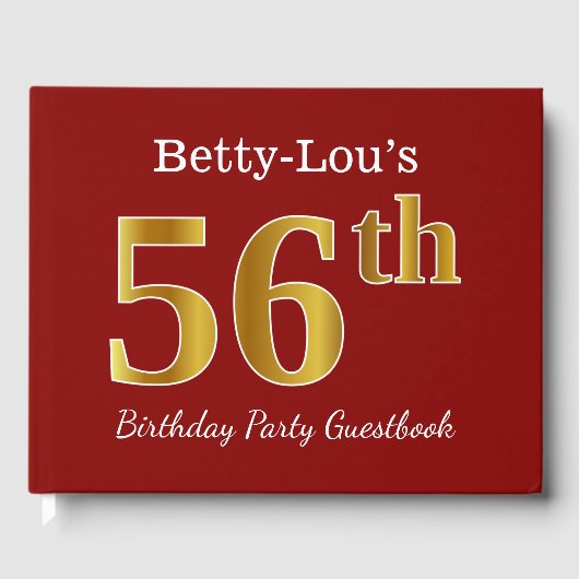 赤、金ゴールドフェイク56th誕生日パーティー+名前をカスタムする ゲストブック (正面)