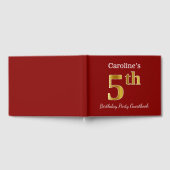 赤、金ゴールドフェイク5th誕生日パーティー+名前をカスタムする ゲストブック (全面)